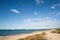 bournemouth beach looking west with cruise ships aurora and arcadia and purbecks in distance