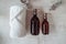 Boutique amber glass soap bottle dispenser with spa towel.