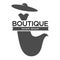 Boutique fashion logotype with dress and hat on white