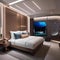 A boutique hotel room embracing futuristic design with cutting-edge augmented reality installations3