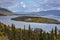 Bove island on the windy arm of the Tagish lake near the Klondike Highway in Yukon.