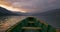 Bow of the boat floating in lake on sunset