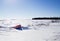 Bow of canoe in snow