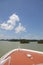 Bow of cruise ship sailing across the Gatun Lake, on the Panama Canal