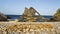 Bow Fiddle Rock with wide angle view, Portknockie, Scotland