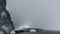 Bow of Icebreaker Ship breaks ice. Top view.