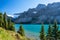 Bow Lake lakeshore in summer sunny day. Bow Glacier, Banff National Park