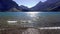 Bow Lake lakeshore in summer sunny day. Bow Glacier, Banff National Park