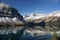 Bow Lake and striated mountain