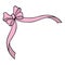 Bow with long pink ribbons. Corner decoration from a beautifully tied bow. Cartoon style