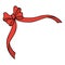 Bow with long red ribbons. Corner decoration from a beautifully tied bow. Cartoon style