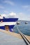 Bow of a moored ship tied with rope in vigo city port