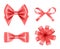 Bow realistic. Holiday decoration colored bow with satin ribbons vector 3d pictures set