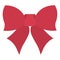 The bow is red. Decoration for a gift, surprise, bouquet. The ribbon is beautifully tied. Knot for decoration.