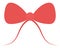 The bow is red. Decoration for gift, surprise, bouquet. The ribbon is beautifully tied. Knot for decoration.