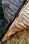 Bow of small wooden boat. Close up.