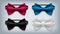 Bow Tie Set Vector. Realistic Knot Silk Bow. Elegance Formal Suit Bowtie. Fashion Cloth, Classic Satin Butterfly