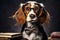 Bow tied beagle embraces studious look, glasses add extra flair