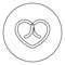 Bow tied heart icon in circle round outline black color vector illustration flat style image