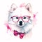 Bow-Tiful Samoyed: A Cute and Charming Puppy in Watercolor Stock Photo that Will Melt Your Heart! AI Generated