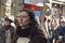 Bow woman in medieval costume at traditional parade of Epiphany Befana medieval festival in Florence, Tuscany, Italy.