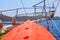 The bow of a yacht during a sea voyage. Background with selective focus and copy space