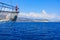 The bow of a yacht during a sea voyage. Background with selective focus and copy space