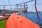 The bow of a yacht during a sea voyage. Background with selective focus and copy space