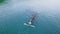 Bowhead whale swimming in calm blue ocean water, Aerial view of a pod of bowhead whale spouting. Whale watching of