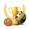 Bowing Achievement Award Vector. Sport Banner Background. Ball, Winner Cup, Golden 1st Place Medal. Realistic