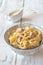 Bowl Alfredo pasta with mushrooms