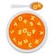 Bowl of alphabet pasta soup and spoon. Vector illustration.