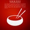 Bowl with asian food and pair of chopsticks silhouette icon isolated on red background. Concept of prepare, eastern diet