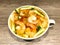 Bowl of Asian spicy prawn noodle soup