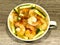 Bowl of Asian spicy prawn noodle soup