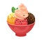 Bowl of assorted ice cream scoops. Dessert illustration with different flavors and toppings. Sweet food concept vector