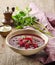 Bowl of beet root soup borsch