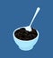 Bowl of black rice porridge and spoon isolated. Healthy food for