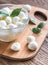 Bowl of Bocconcini mozzarella with fresh basil