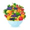 Bowl of cartoon fresh fruit and berries.