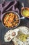 Bowl of chana masala with flatbread