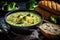 Bowl Of Cheesy Broccoli Soup. Generative AI