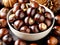 A Bowl Of Chestnuts And A Bowl Of Nuts. Generative AI