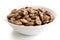 Bowl of chocolate chip cookies cereal isolated.