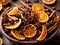 A Bowl Of Cinnamon And Oranges With Cinnamon Sticks. Generative AI