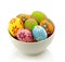 Bowl of colorful eggs