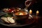 A bowl containing traditional Ukrainian borscht is placed on the table, highlighting Ukraine\\\'s national fare. Generative AI