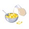 A bowl of cornflakes and a spoon