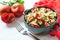 Bowl with couscous, vegetables and herbs