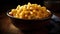 A bowl of creamy cheesy macaroni and cheese created with Generative AI